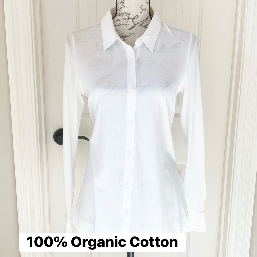 Eileen Fisher 100% Organic Cotton White Button Down Shirt LIKE NEW